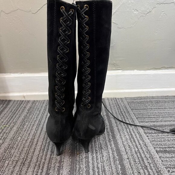 Gianni Bini black Whipstitch Lace Up mid calf Suede Boots - Picture 11 of 12